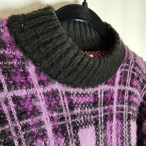 Nine West Women's Purple Black Plaid Mock Neck Sweater Size Medium